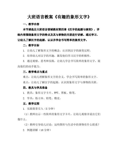 大班语言教案《有趣的象形文字》