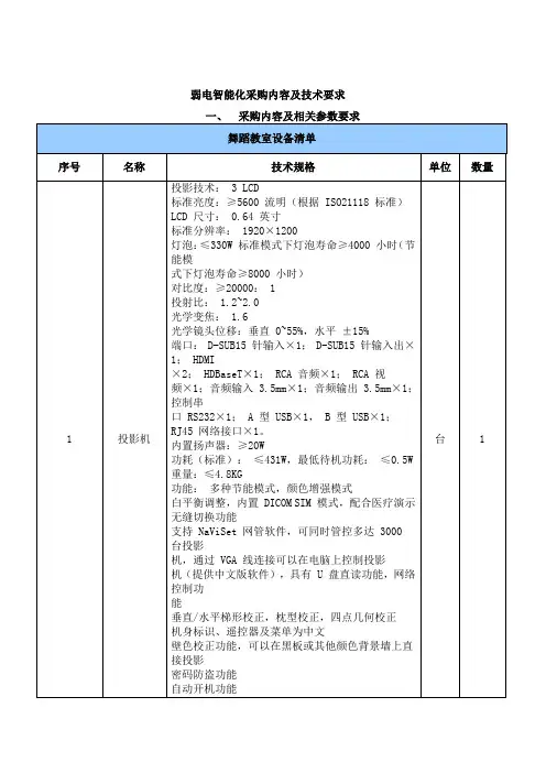 弱电智能化采购内容及技术要求