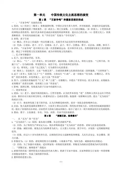 高二历史 必修三复习知识