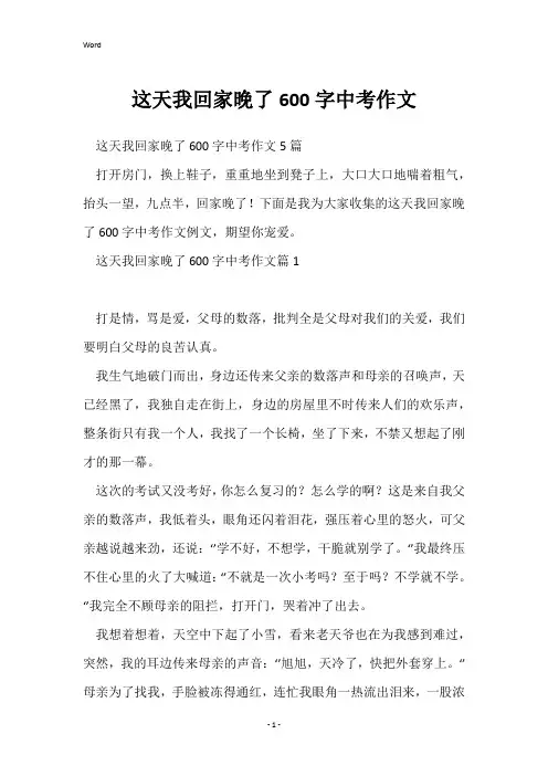 这天我回家晚了600字中考作文