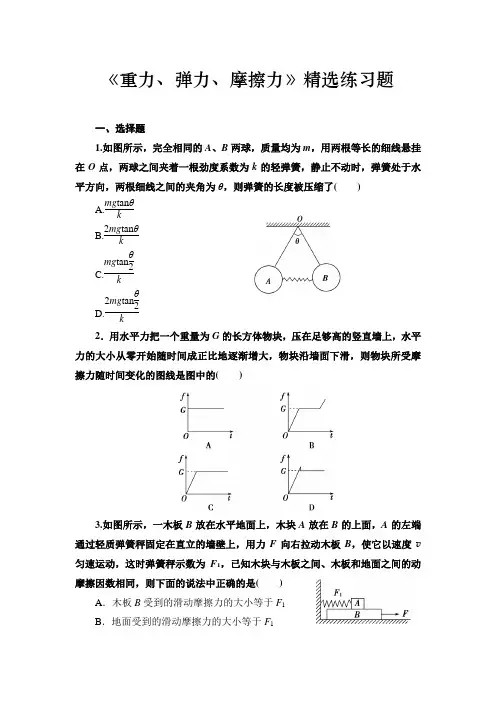 高中物理《重力、弹力、摩擦力》精选练习题(含答案)