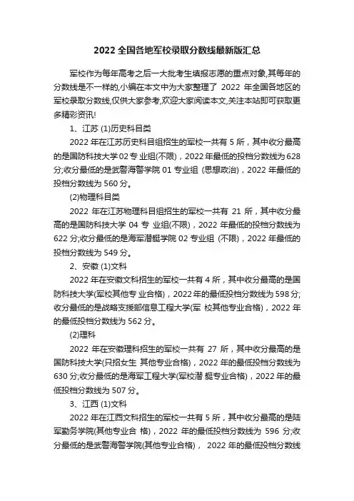 2022全国各地军校录取分数线最新版汇总
