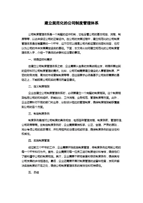 建立规范化的公司制度管理体系