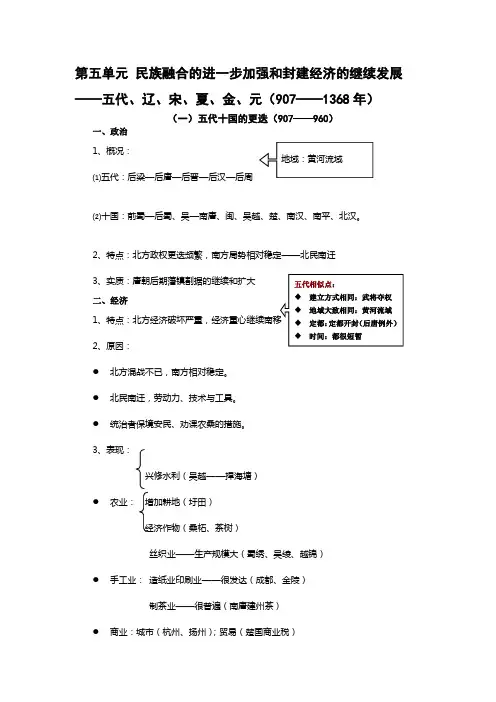 中国古代史复习资料—五代辽宋夏金元