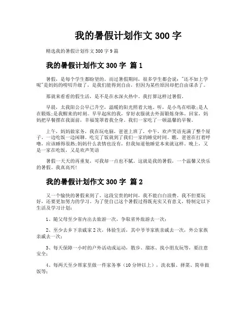 我的暑假计划作文300字