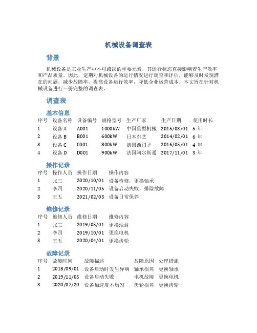 机械设备调查表()