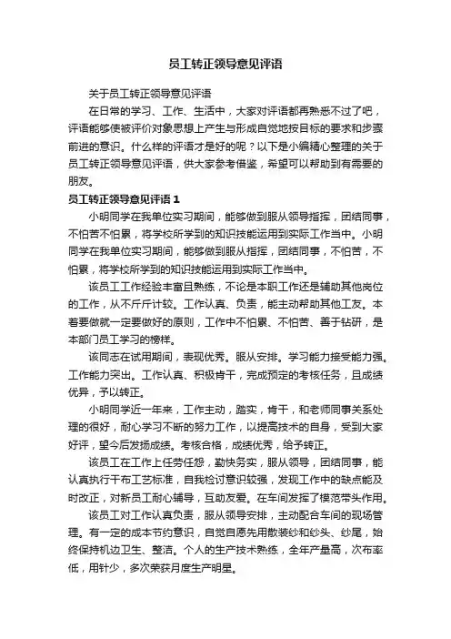 关于员工转正领导意见评语