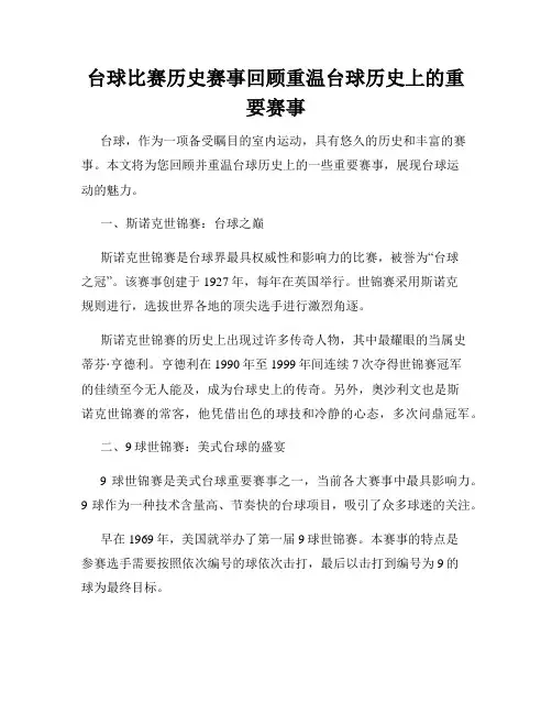 台球比赛历史赛事回顾重温台球历史上的重要赛事