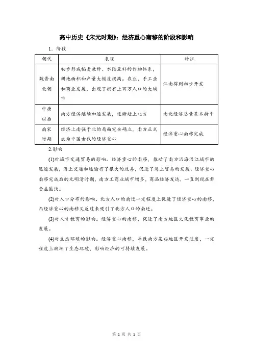 高中历史《宋元时期》：经济重心南移的阶段和影响