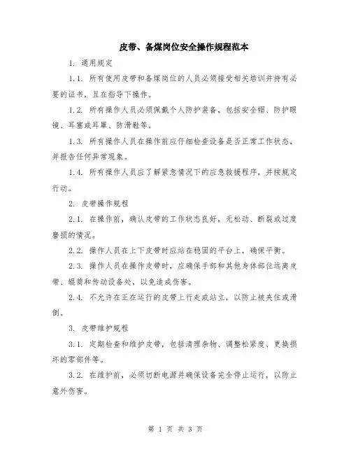 皮带、备煤岗位安全操作规程范本
