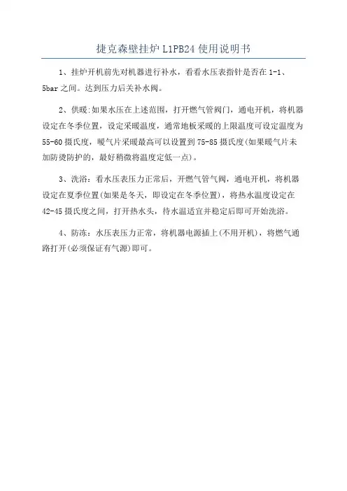 捷克森壁挂炉L1PB24使用说明书