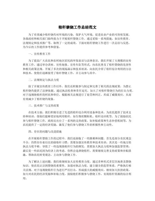 秸秆禁烧工作总结范文