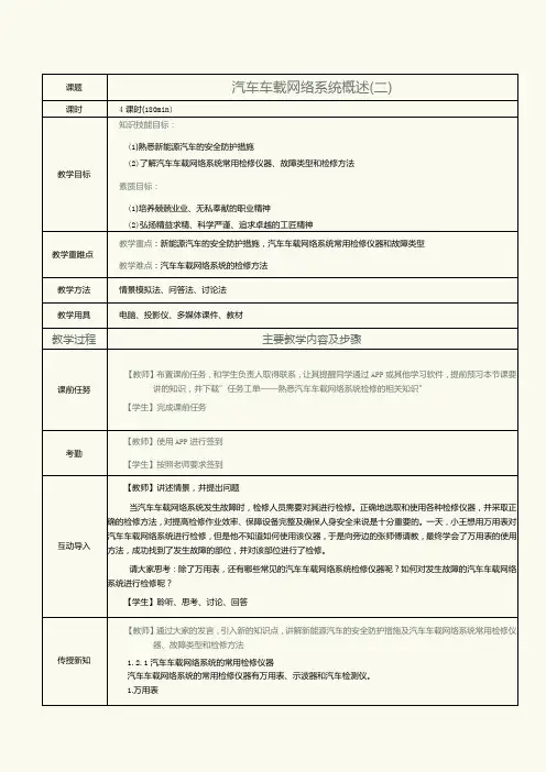 《汽车车载网络系统检修》教案 第2课 汽车车载网络系统概述(二)