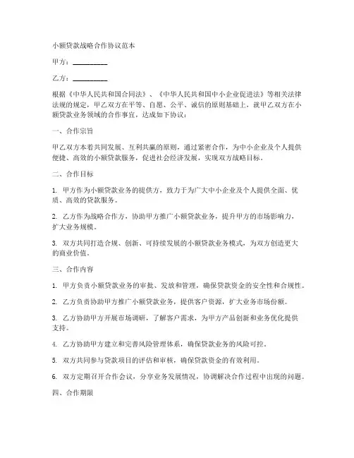 小额贷款战略合作协议范本