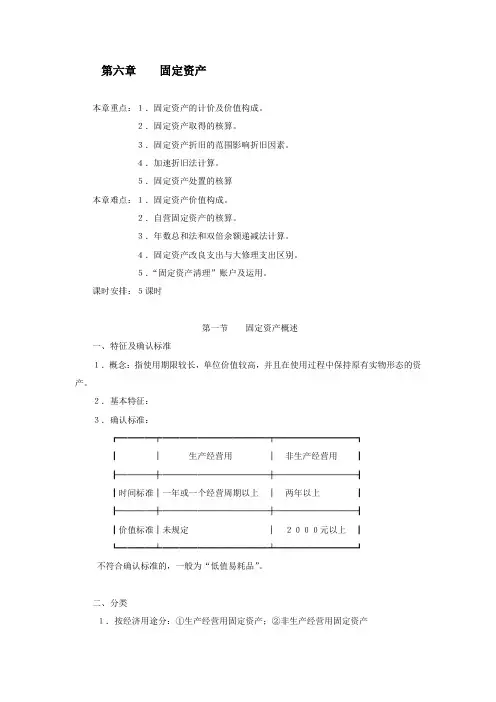 财务会计(高教版)教案：第六章 固定资产