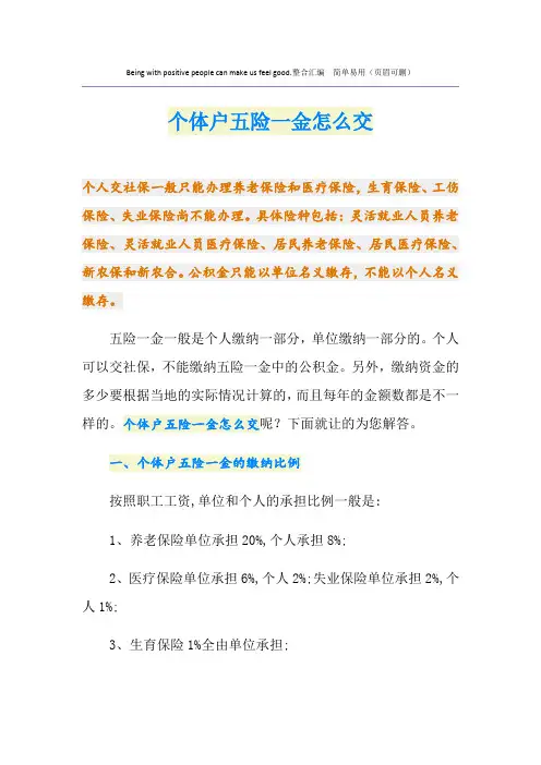 个体户五险一金怎么交