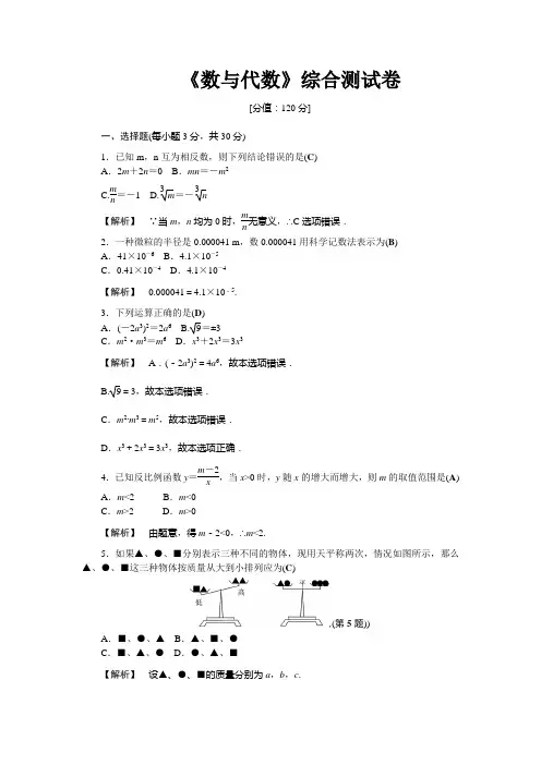 《数与代数》综合测试卷