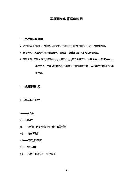 平面刚架电算程序说明(供阅读、熟悉程序、编程使用)
