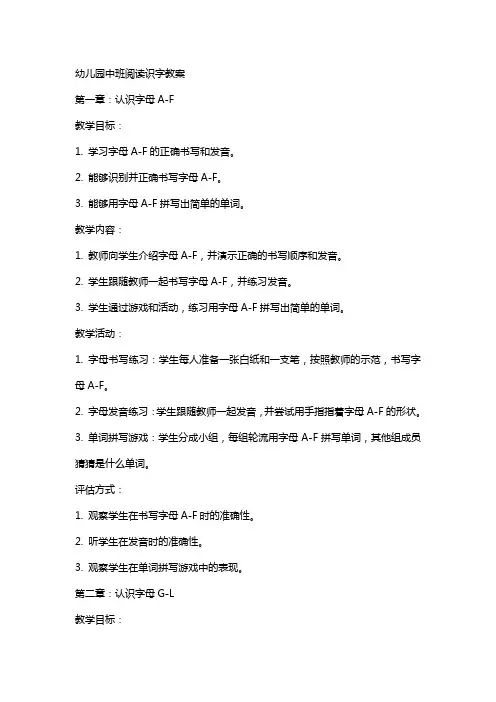 幼儿园中班阅读识字教案