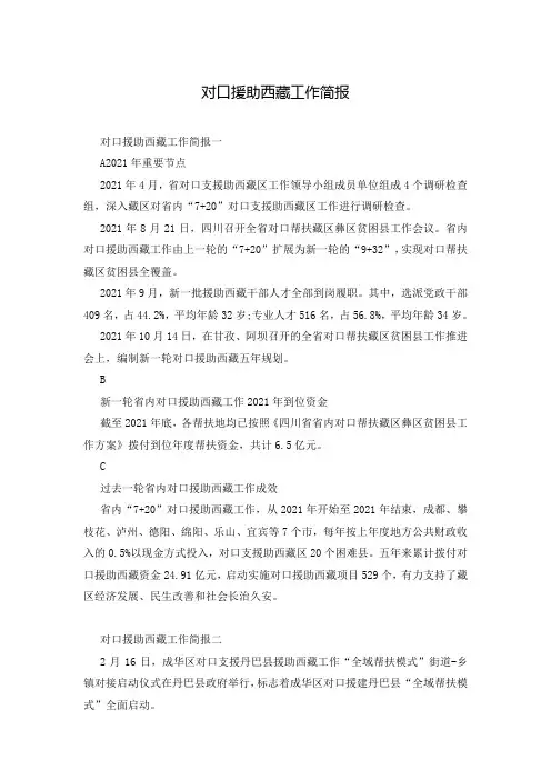 对口援助西藏工作简报