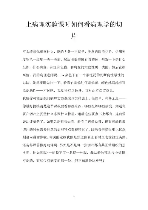上病理实验课时 如何看病理学的切片