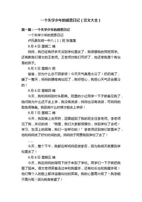 一个失学少年的感恩日记（范文大全）