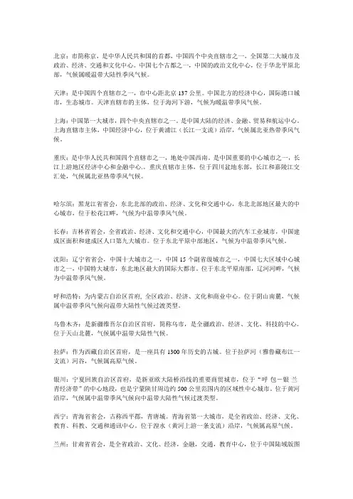 各省会简介