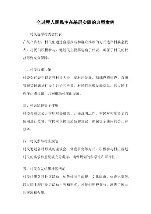 全过程人民民主在基层实践的典型案例