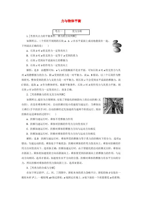 (江苏专版)2019版高考物理二轮复习 专题一 第一讲 力与物体平衡课前自测诊断卷(含解析)