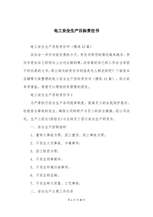 电工安全生产目标责任书