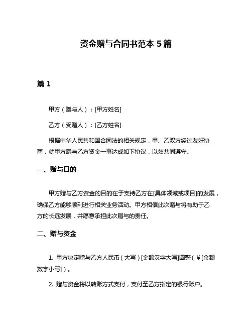 资金赠与合同书范本5篇