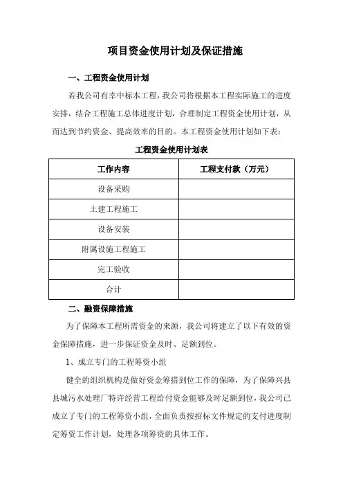 项目资金使用计划及保证措施