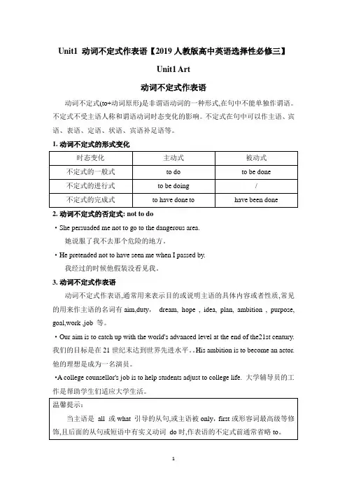 Unit1 动词不定式作表语【2019人教版高中英语选择性必修三Unit1 Art 语法知识】