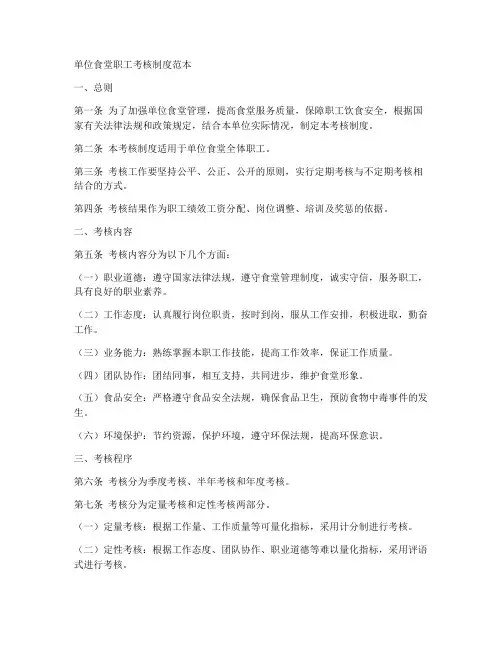 单位食堂职工考核制度范本