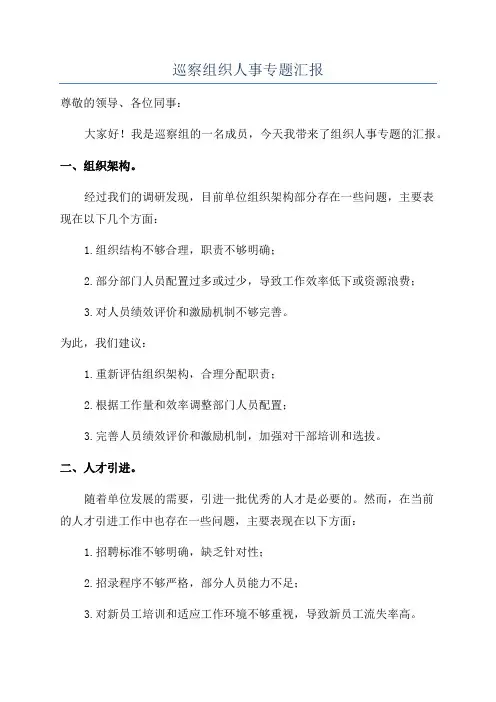 巡察组织人事专题汇报