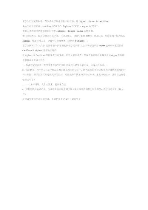 说下英国留学certificate-diploma与degree的区别,大家可以区别清楚了。