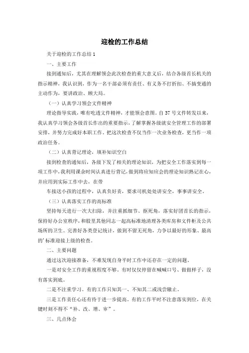 迎检的工作总结