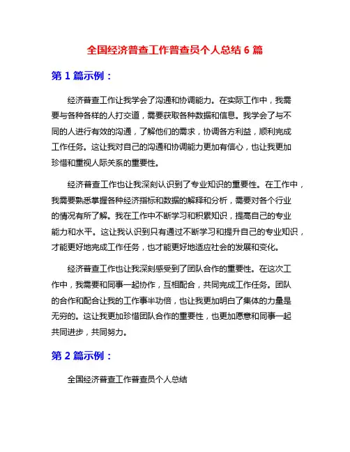 全国经济普查工作普查员个人总结6篇