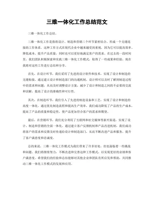 三维一体化工作总结范文