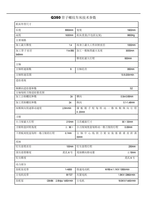 Q350管子螺纹车床技术参数机床外型尺寸Q350装箱单
