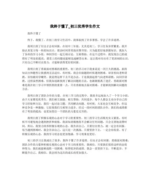 我终于懂了_初三优秀学生作文