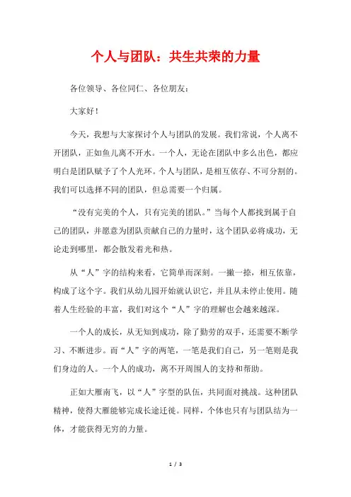 个人与团队：共生共荣的力量
