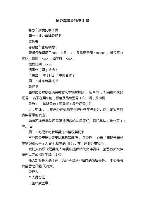 补办车牌委托书3篇