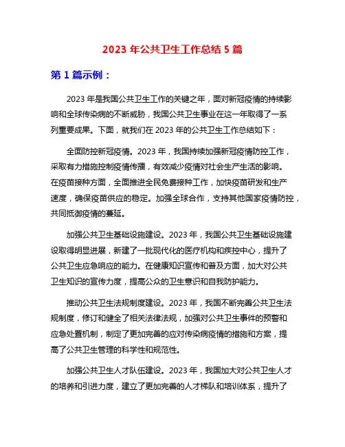 2023年公共卫生工作总结5篇