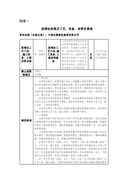 20.拟淘汰的落后工艺、设备、材料征集表(闪光对焊)