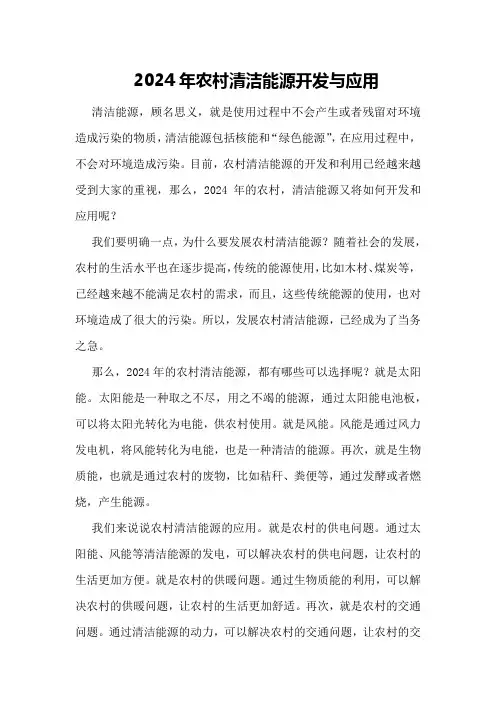 2024年农村清洁能源开发与应用