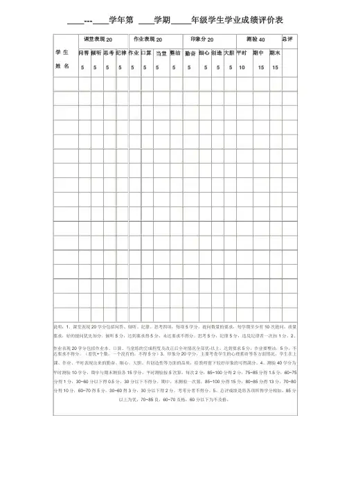 学生学业成绩标准及评价办法