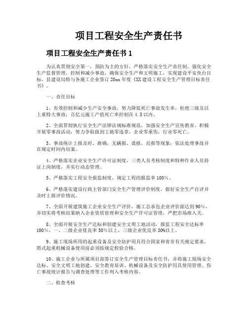 项目工程安全生产责任书