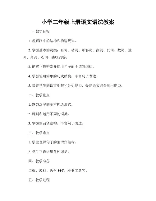 小学二年级上册语文语法教案