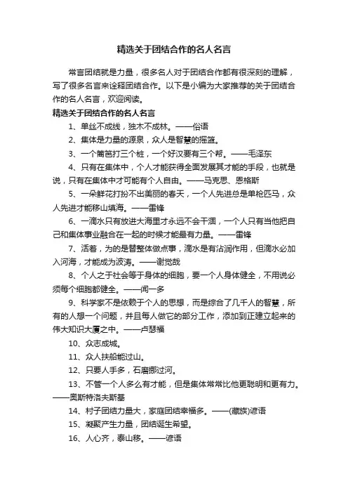 精选关于团结合作的名人名言